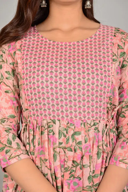 Pink Floral Print Maternity Feeding Gown for Women | Soft Nursing Dress with Concealed Zip