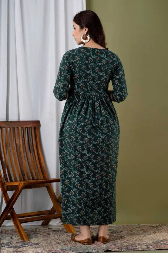Women Printed Maternity Feeding Dress | Nursing Friendly Feeding Gown | Side Zip Feeding Kurti Dress