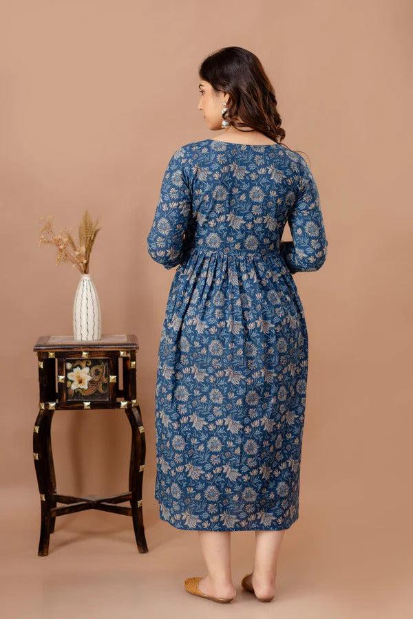 Women Printed Maternity Feeding Dress | Nursing Friendly Feeding Gown | Floral Pregnancy Dress for Women