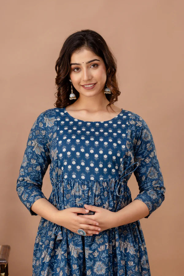 Women Printed Maternity Feeding Dress | Nursing Friendly Feeding Gown | Floral Pregnancy Dress for Women