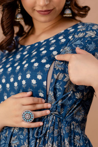 Women Printed Maternity Feeding Dress | Nursing Friendly Feeding Gown | Floral Pregnancy Dress for Women