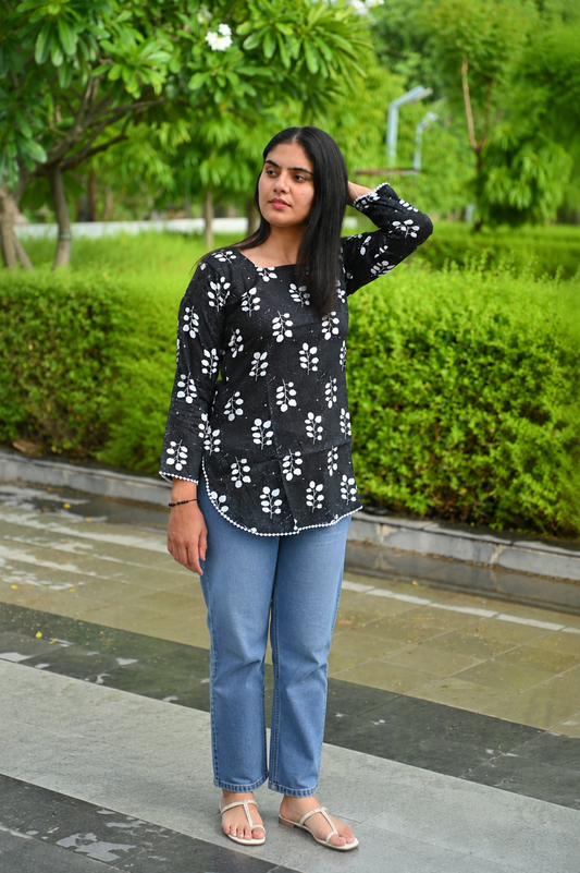 Women Floral Printed Casual Top | Stylish White Regular Fit Bell Sleeve Top for Women & Girls