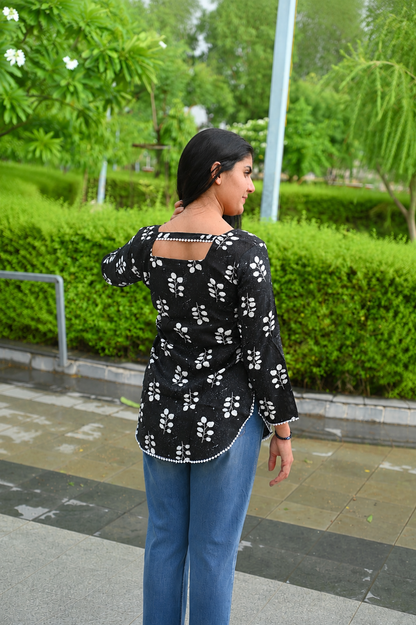 Women Floral Printed Casual Top | Stylish White Regular Fit Bell Sleeve Top for Women & Girls