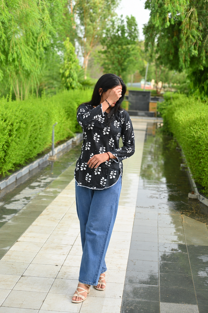Women Floral Printed Casual Top | Stylish White Regular Fit Bell Sleeve Top for Women & Girls