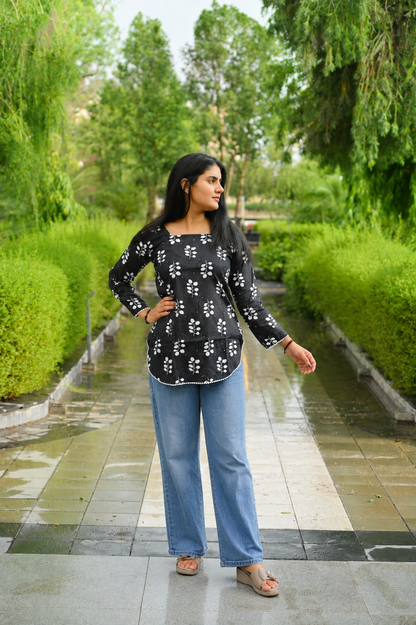 Women Floral Printed Casual Top | Stylish White Regular Fit Bell Sleeve Top for Women & Girls