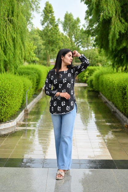 Women Floral Printed Casual Top | Stylish White Regular Fit Bell Sleeve Top for Women & Girls