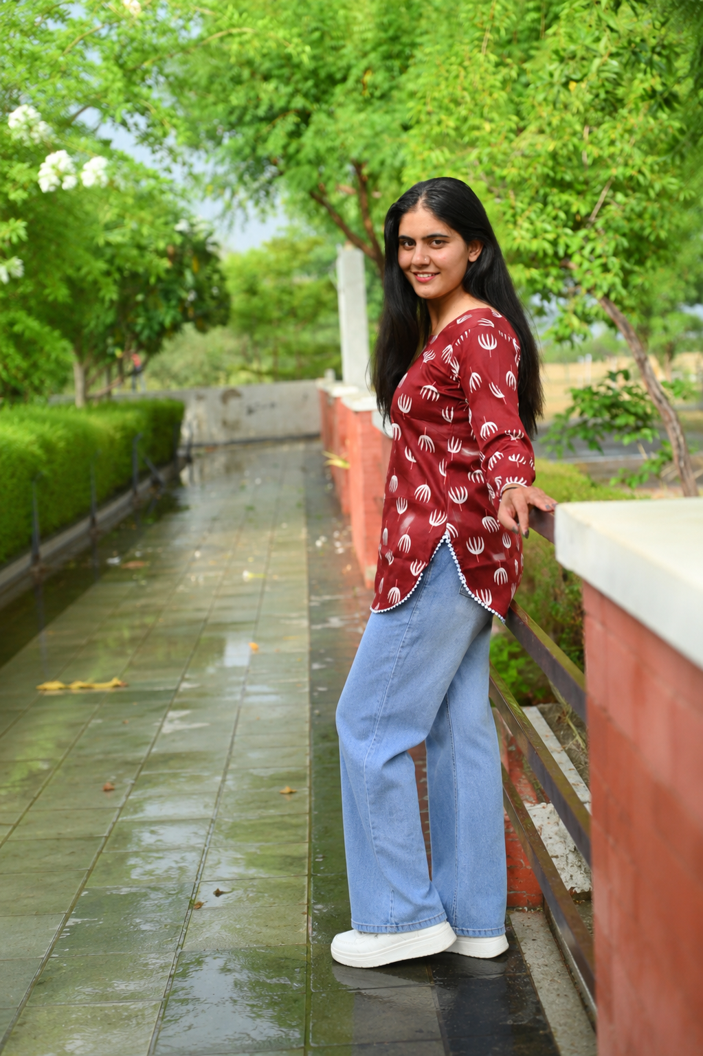 Women Maroon Printed Casual Top | Stylish Squre Neck Regular Fit Top for Women & Girls
