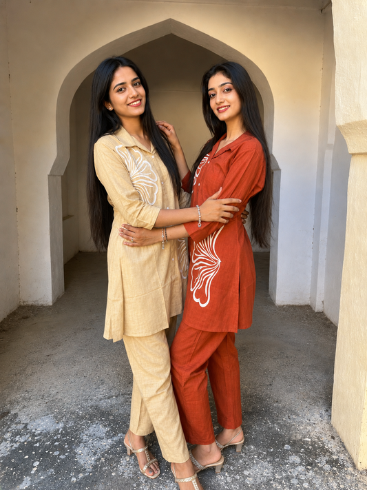 Women's Printed Co-Ord Set | Stylish Floral Design Shirt & Pant Set | Casual Ethnic Wear