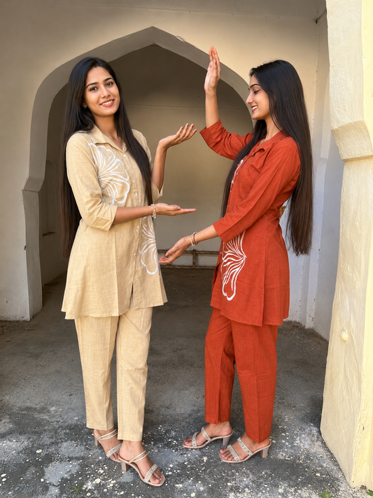 Women's Printed Co-Ord Set | Stylish Floral Design Shirt & Pant Set | Casual Ethnic Wear