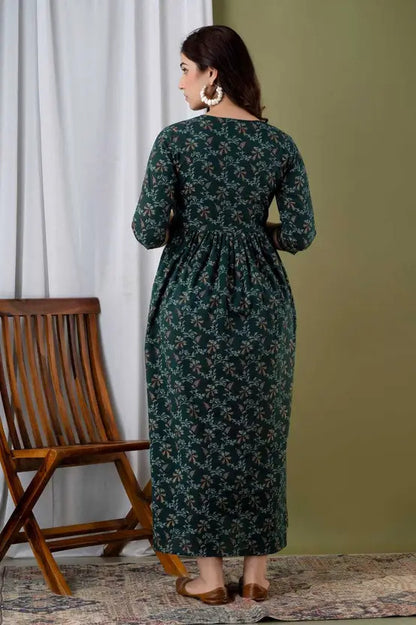 Women Printed Maternity Feeding Dress | Nursing Friendly Feeding Gown | Side Zip Feeding Kurti Dress