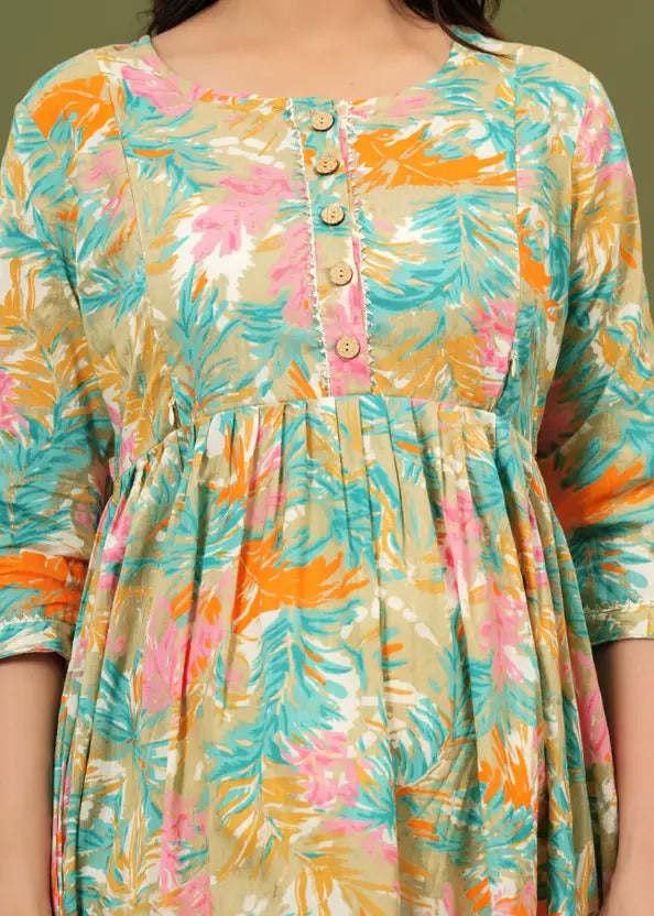 Women Floral Printed Maternity Feeding Dress | Nursing Friendly Feeding Gown | Front Button Pregnancy Dress