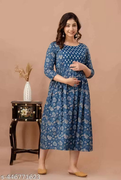 Women Printed Maternity Feeding Dress | Nursing Friendly Feeding Gown | Floral Pregnancy Dress for Women